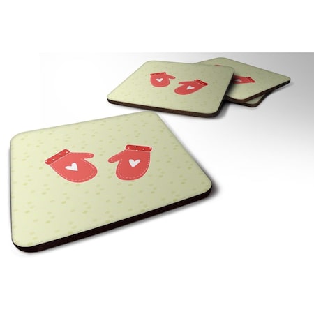 Oven Mitts On Green Foam Coasters - Set Of 4